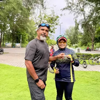 Riders receiving merit badge pins at Hulhumalé Central Park