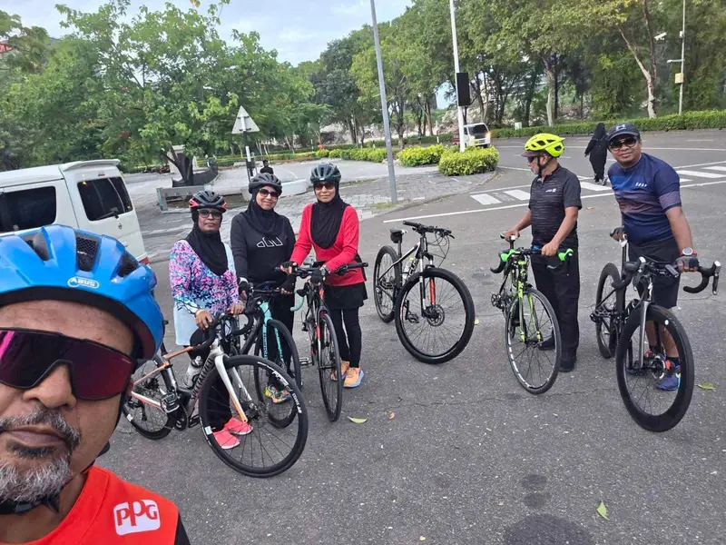 Small group of riders ready to set off on the road